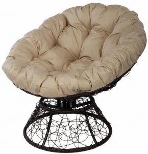 Кресло лаунж плетеное с подушкой Ecodesign Papasan металл, искусственный ротанг коричневый, бежевый Фото 1