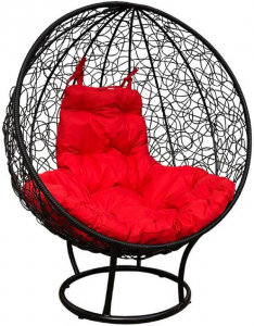 Кресло лаунж плетеное с подушкой Ecodesign Кокон металл, искусственный ротанг черный, красный Фото 1