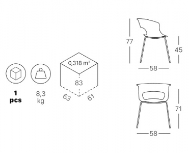 Кресло пластиковое с обивкой Scab Design Miss B Pop coated steel frame сталь, поликарбонат, ткань антрацит, морская волна Фото 2