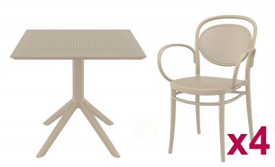 Комплект пластиковой мебели Siesta Contract Marcel XL, Sky Table стеклопластик бежевый Фото 1