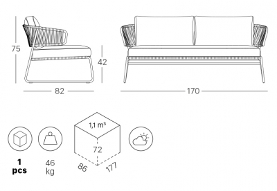 Диван плетеный с подушками Scab Design Lisa Sofa Club сталь, ремни ПВХ, ткань sunbrella терракотовый Фото 2