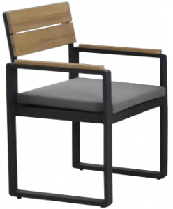 Кресло металлическое с подушкой JOYGARDEN Topa алюминий, массив акации, олефин антрацит, натуральный Фото 1