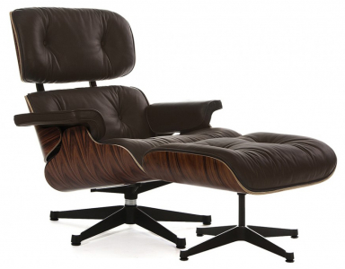 Кресло дизайнерское с оттоманкой Beon A348+A349 (Eames Style Lounge Chair & Ottoman) металл, дерево, натуральная кожа коричневый Фото 1