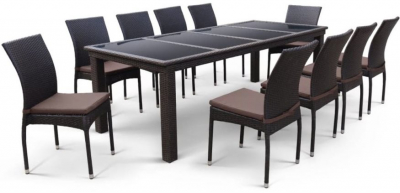 Комплект плетеной мебели Afina T438/Y380A-W53 Brown 10PCS сталь, искусственный ротанг, закаленное стекло коричневый Фото 1