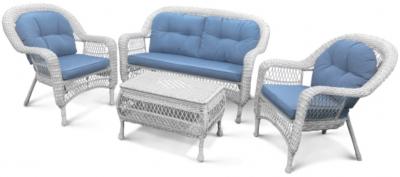 Комплект плетеной мебели Afina LV520 White/Blue искусственный ротанг, сталь белый, голубой Фото 1