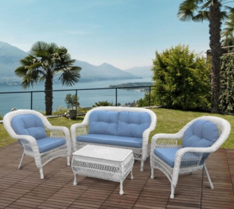 Комплект плетеной мебели Afina LV520 White/Blue искусственный ротанг, сталь белый, голубой Фото 2