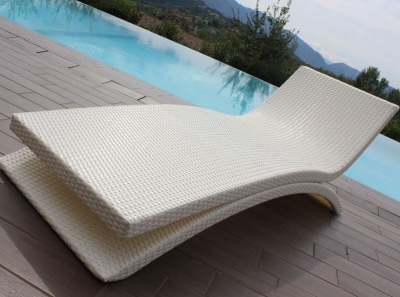 Лежак плетеный с матрасом Uniko Moorea алюминий, искусственный ротанг, ткань белый, жемчужно-серый Фото 6