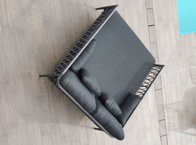 Лежак плетеный двойной с матрасом Uniko Athina алюминий, канат, ткань серый Фото 5