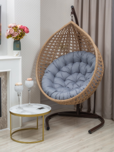 Кресло плетеное подвесное Astella Furniture Fresco XL сталь, искусственный ротанг, ткань светло-коричневый Фото 5