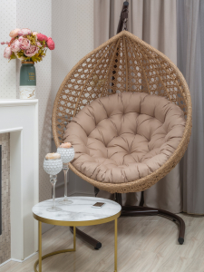 Кресло плетеное подвесное Astella Furniture Fresco XL сталь, искусственный ротанг, ткань светло-коричневый Фото 2