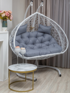 Кресло плетеное подвесное двухместное Astella Furniture Bueno Grande 2XL сталь, искусственный ротанг, ткань белый Фото 1