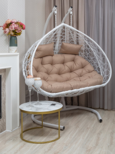 Кресло плетеное подвесное двухместное Astella Furniture Bueno Grande 2XL сталь, искусственный ротанг, ткань белый Фото 6