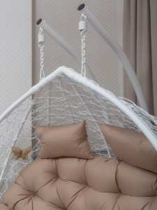 Кресло плетеное подвесное двухместное Astella Furniture Bueno Grande 2XL сталь, искусственный ротанг, ткань белый Фото 7