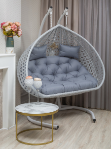 Кресло плетеное подвесное двухместное Astella Furniture Fresco Grande 2XL сталь, искусственный ротанг, ткань белый Фото 5