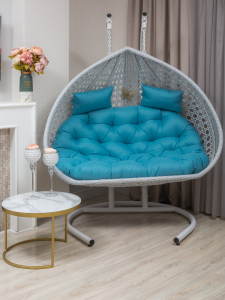 Кресло плетеное подвесное двухместное Astella Furniture Fresco Grande 2XL сталь, искусственный ротанг, ткань белый Фото 6