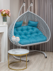 Кресло плетеное подвесное двухместное Astella Furniture Fresco Grande 2XL сталь, искусственный ротанг, ткань белый Фото 7