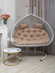 Кресло плетеное подвесное двухместное Astella Furniture Fresco Grande 2XL сталь, искусственный ротанг, ткань белый Фото 2