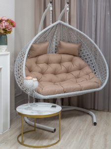 Кресло плетеное подвесное двухместное Astella Furniture Fresco Grande 2XL сталь, искусственный ротанг, ткань белый Фото 1