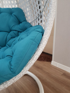 Кресло плетеное подвесное Astella Furniture Lucca Grande 2XL сталь, искусственный ротанг, ткань белый, бирюзовый Фото 3