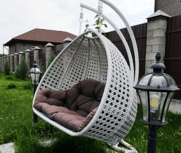 Кресло плетеное подвесное Astella Furniture Lucca Grande 2XL сталь, искусственный ротанг, ткань белый, бирюзовый Фото 6