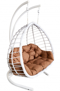 Кресло плетеное подвесное Astella Furniture Matera Grande 2XL сталь, искусственный ротанг, ткань белый, бирюзовый Фото 1
