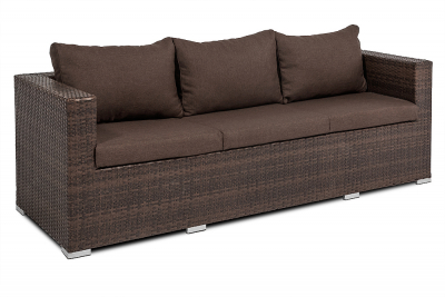 Диван плетеный трехместный с подушками Astella Furniture Милан сталь, искусственный ротанг, ткань коричневый, кофе Фото 1
