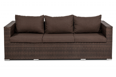 Диван плетеный трехместный с подушками Astella Furniture Милан сталь, искусственный ротанг, ткань коричневый, кофе Фото 2