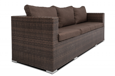 Диван плетеный трехместный с подушками Astella Furniture Милан сталь, искусственный ротанг, ткань коричневый, кофе Фото 3