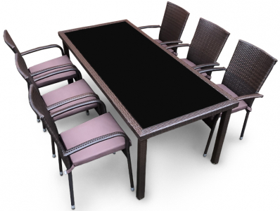 Комплект плетеной мебели Astella Furniture Лион сталь, искусственный ротанг, ткань коричневый Фото 1