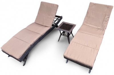 Комплект лежаков со столиком Astella Furniture Капри сталь, искусственный ротанг, ткань коричневый Фото 1