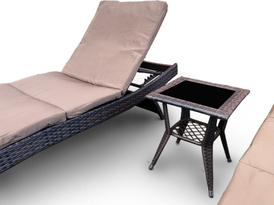 Комплект лежаков со столиком Astella Furniture Капри сталь, искусственный ротанг, ткань коричневый Фото 3