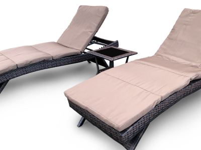 Комплект лежаков со столиком Astella Furniture Капри сталь, искусственный ротанг, ткань коричневый Фото 7