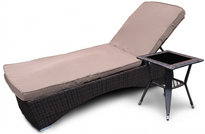 Лежак плетеный с матрасом и столиком Astella Furniture Престиж сталь, искусственный ротанг, ткань коричневый Фото 1