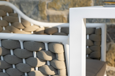 Кресло плетеное с подушкой Grattoni Panama алюминий, роуп, текстилен белый, бежевый, шампанское Фото 5