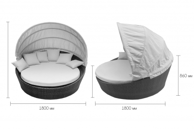 Лаунж-диван плетеный Tagliamento Shell-sunshade алюминий, искусственный ротанг, акрил белый, бирюза Фото 6