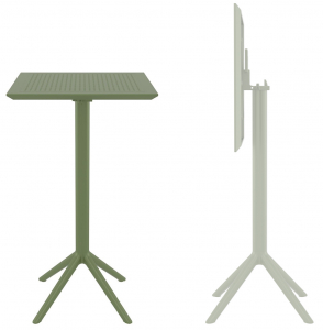 Стол пластиковый барный складной Siesta Contract Sky Folding Bar Table 60 сталь, пластик оливковый Фото 1