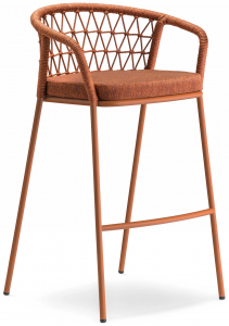 Кресло плетеное барное с подушкой PEDRALI Panarea сталь, роуп, ткань терракотовый Фото 1