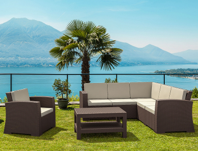 Диван пластиковый плетеный угловой с подушками Siesta Contract Monaco Lounge Corner стеклопластик, полиэстер коричневый Фото 9