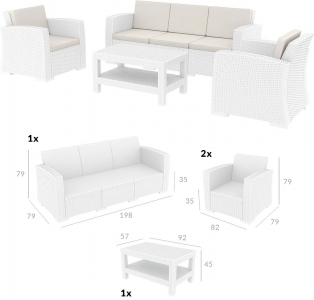 Комплект пластиковой плетеной мебели Siesta Contract Monaco Lounge Set XL стеклопластик, полиэстер белый Фото 6