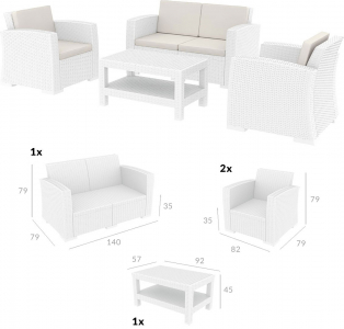 Комплект пластиковой плетеной мебели Siesta Contract Monaco Lounge Set стеклопластик, полиэстер белый Фото 5