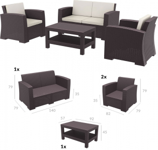 Комплект пластиковой плетеной мебели Siesta Contract Monaco Lounge Set стеклопластик, полиэстер коричневый Фото 6