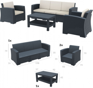Комплект пластиковой плетеной мебели Siesta Contract Monaco Lounge Set XL стеклопластик, полиэстер антрацит Фото 7