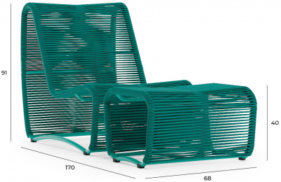 Кресло-шезлонг с пуфом Aurica Бали алюминий, роуп зеленый Фото 2