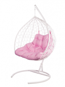 Кресло подвесное двойное плетеное Bigarden Gemini сталь, искусственный ротанг, ткань оксфорд белый Фото 3