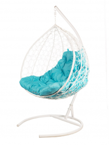 Кресло подвесное двойное плетеное Bigarden Gemini сталь, искусственный ротанг, ткань оксфорд белый Фото 4