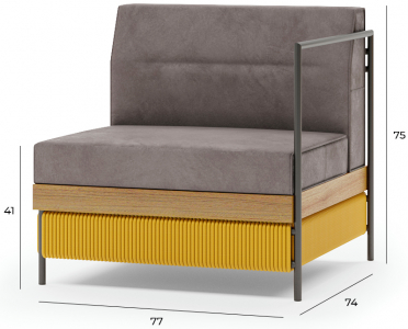 Модуль мягкий правый с подушками Aurica Готланд алюминий, акация, роуп, ткань натуральный, желтый, серый Фото 2