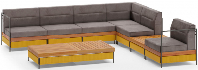 Комплект модульной мебели Aurica Готланд алюминий, нержавеющая сталь, акация, роуп, ткань натуральный, желтый, серый Фото 1