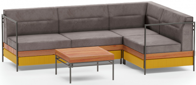 Комплект модульной мебели Aurica Готланд алюминий, нержавеющая сталь, акация, роуп, ткань натуральный, желтый, серый Фото 1