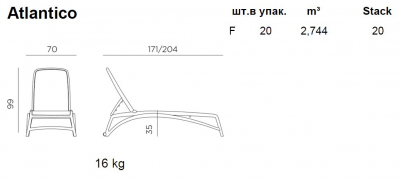 Шезлонг-лежак пластиковый Nardi Atlantico стеклопластик, текстилен кофе, тортора Фото 2