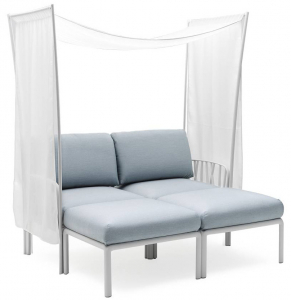 Лаунж-диван двухместный с балдахином Nardi Komodo Ombra стеклопластик, Sunbrella белый, лед Фото 1
